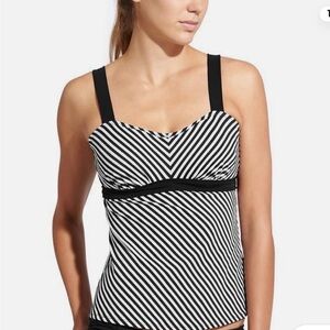 Athleta Slash Stripe Pura Tankini Black Stripe Size 34 B/C